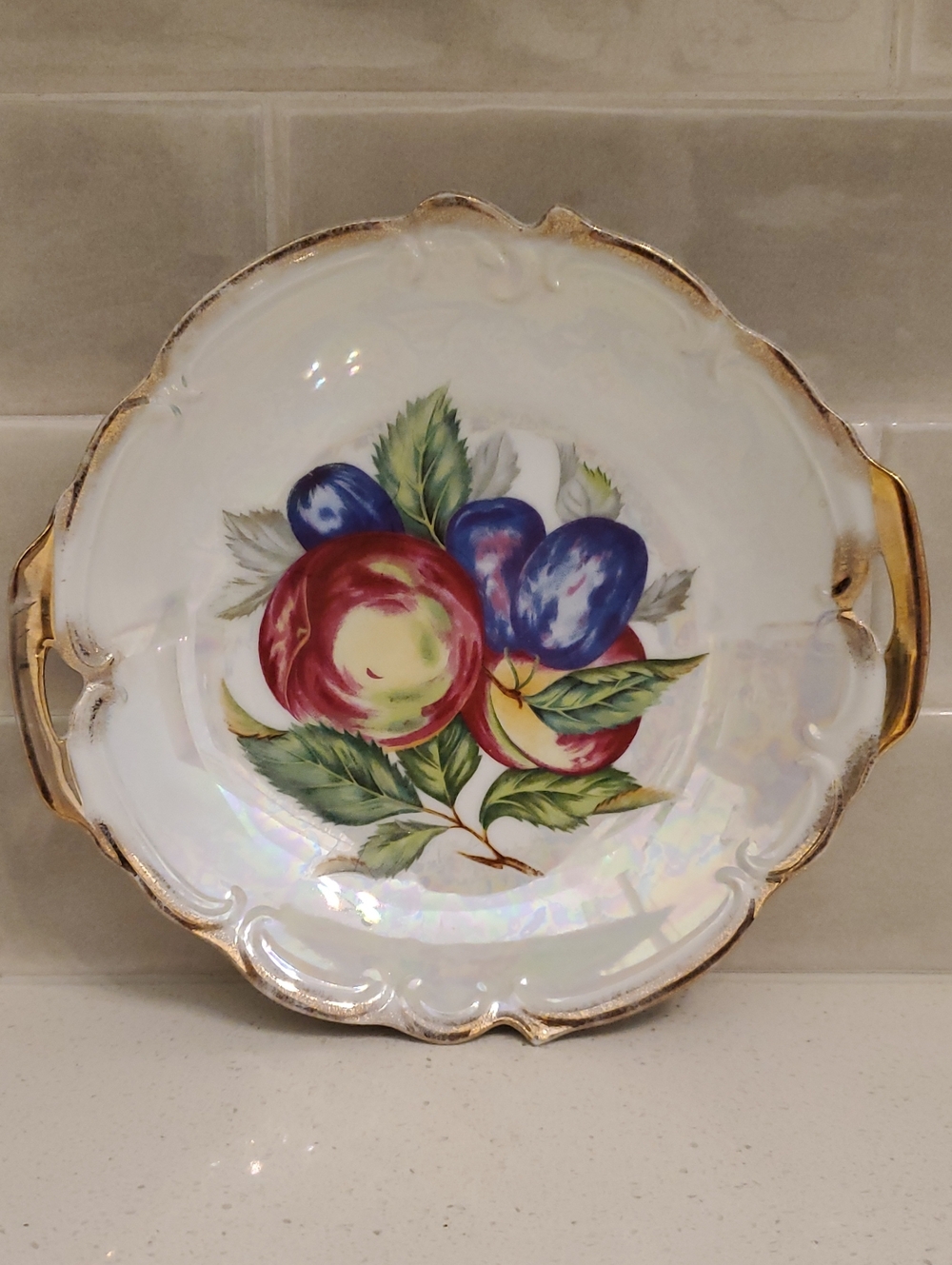 Trimont Ware Japan Vintage Lusterware Hand Painted Fruit Dish with Gold Trim